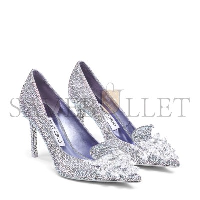 JIMMY CHOO CRYSTAL SLIPPER 85 IRIDESCENT CRYSTAL POINTED-TOE PUMPS WITH HEARTS CRYSTALSLIPPER85CQH